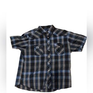 Wrangler Rodeo Plaid Western Shirt Pearl Snap Front Short Sleeve Blue Men's XL